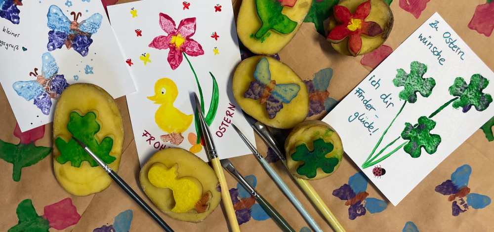 Osterkarten mit Kartoffeldruck gestalten