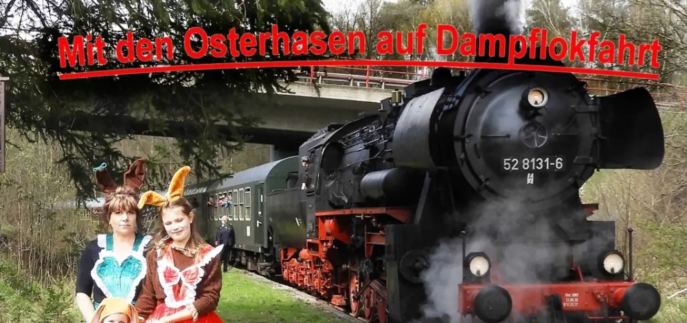 MIT DEM OSTERHASEN AUF DAMPFLOKFAHRT NACH LEISNIG AM KARFREITAG