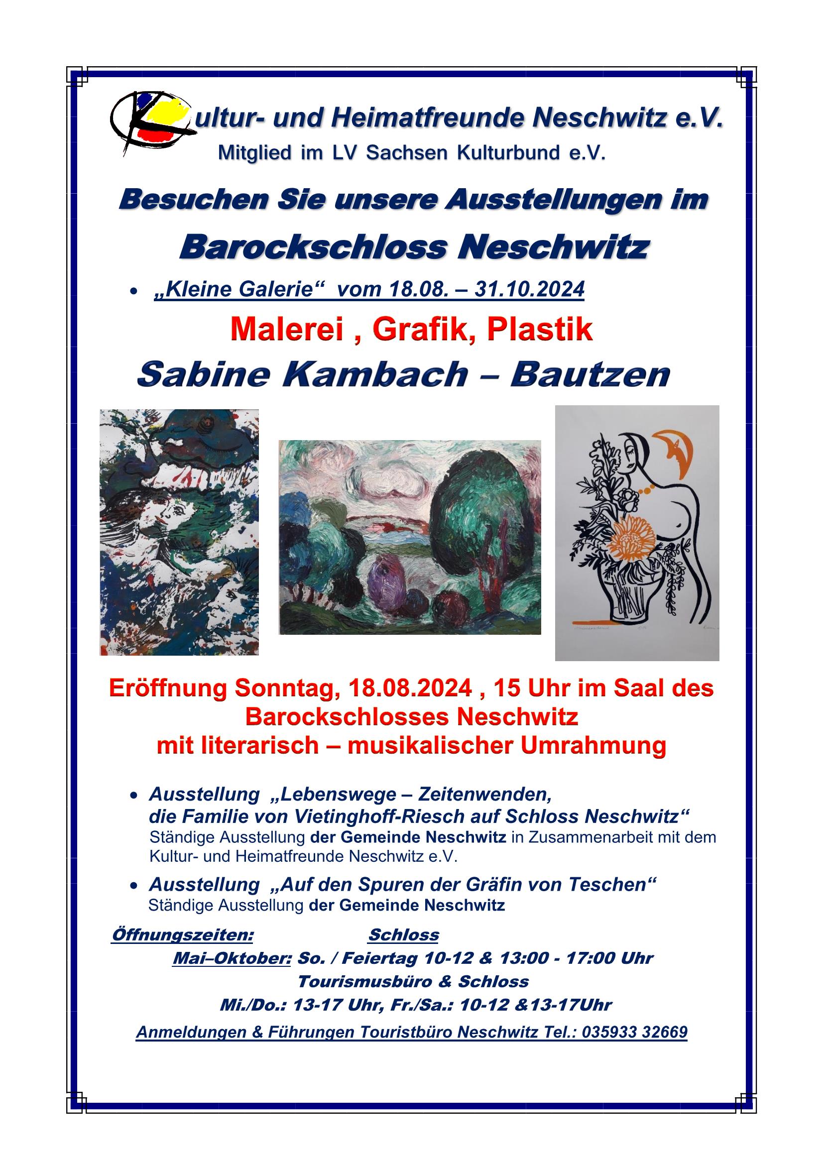 Kleine Galerie im Barockschloss Neschwitz "Weibsbilder" Malerei, Grafik, Plastik - Dr.Sabine Kambach Bautzen