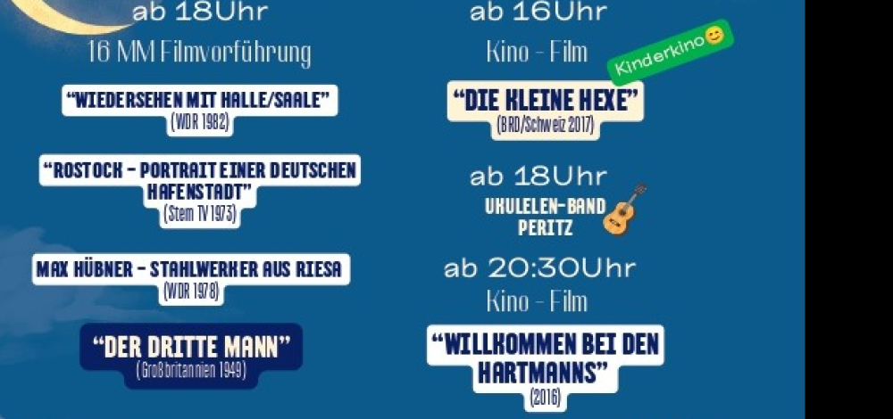 Gröbaer Filmnächte 2026 - Livekonzert der Ukulelenband aus Peritz & Hauptfilm: "Willkommen bei den Hartmanns"