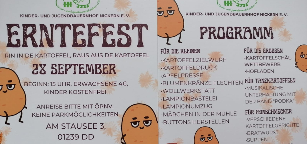 Erntefest auf dem Kinder- und Jugendbauernhof am 28. September 2024 ab 15 Uhr