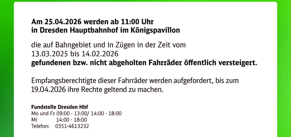 Fahrradversteigerung Dresden Hauptbahnhof